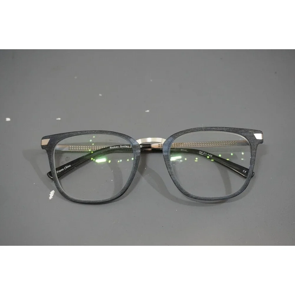 Rickey Smiley Eyewear RS 114 Blue Eyeglasses Frame Matte Faux Wood 54-21-145